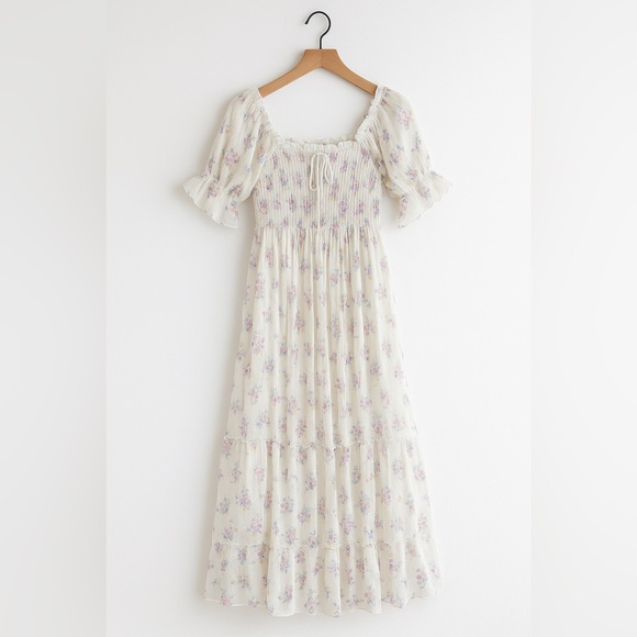 EleStory Crinkled Chiffon Women Maxi Dress Antique White Size Small - Picture 1 of 13